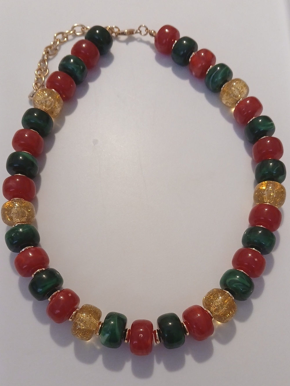 Fashion Jewelry Red, Green & Gold Beaded Necklace